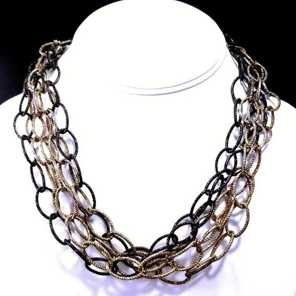 Alfani Black & Gold Metallic Chain Five Strand Necklace, 21 Inches - Picture 2 of 8